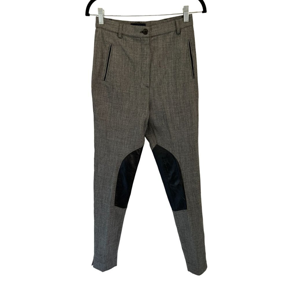 Made in Italy GILMAR Wool Riding Pants Grey High Rise Leather Inserts Size 42/6
